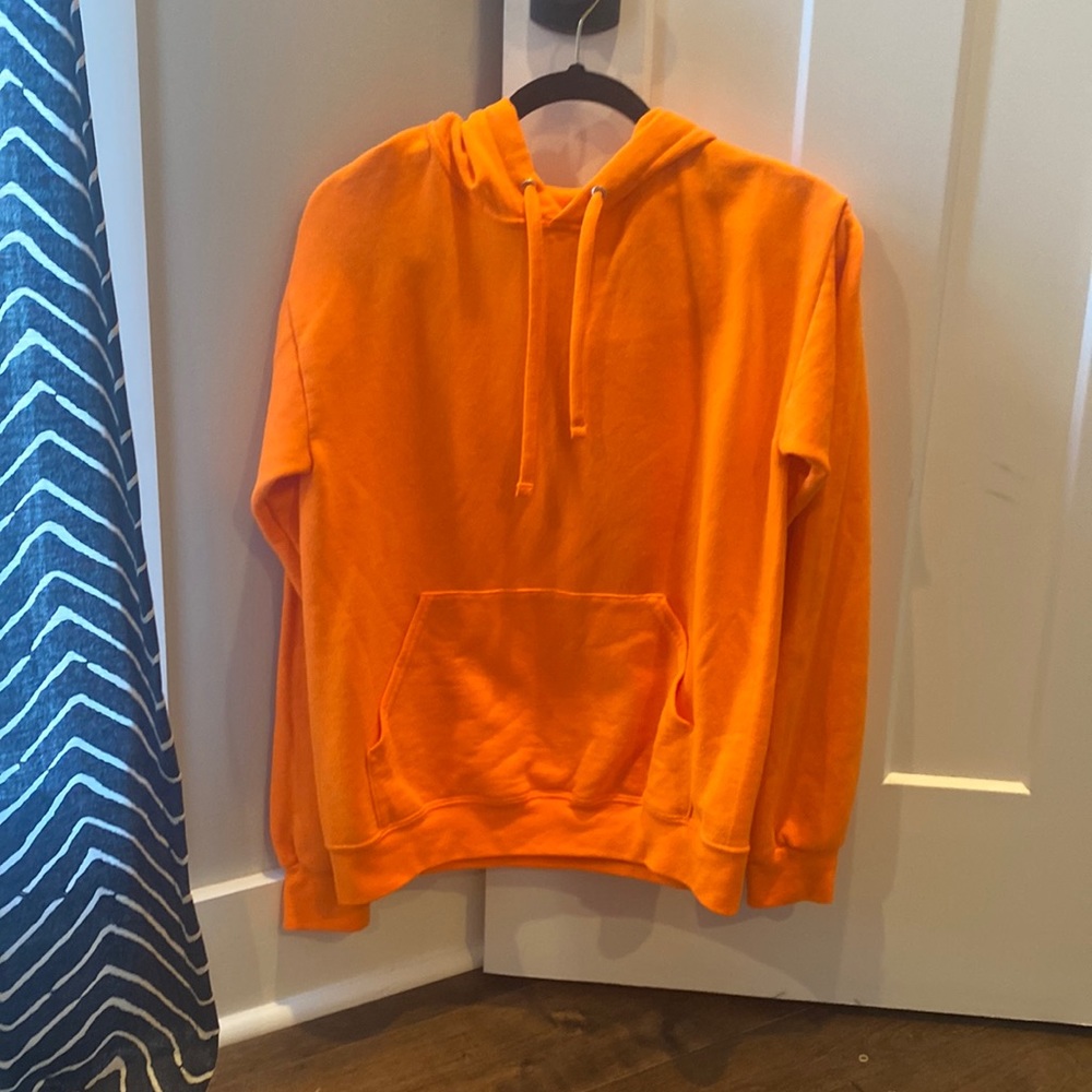 plain, bright orange hoodie, small
